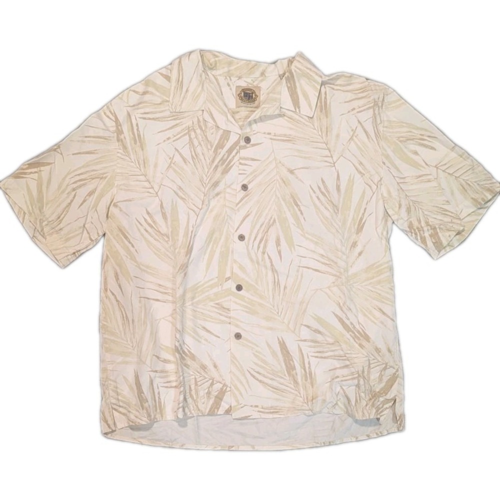 Pussers Island Reserve Shirt Mens L Silk Blend Button Up Hawaiian Palm Leaf Soft